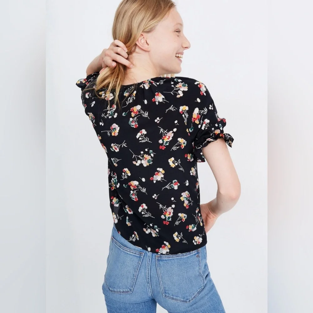 Madewell Black Floral Short-Sleeve Blouse
